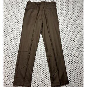 Samuelsohn Pants‎ Men 33x33 Brown Super 110's Wool Flat Front Cuffed Hem Zip-Fly